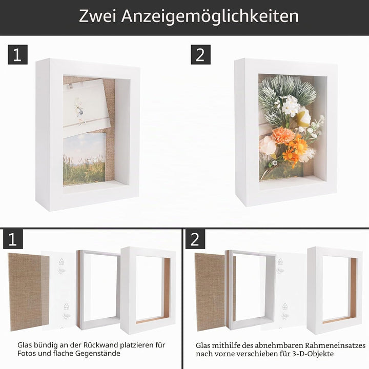 GraduatePro 3D bilderrahmen 15x20 zum befüllen schaukasten Wand für Weiss Objektrahmen Hochzeit Box