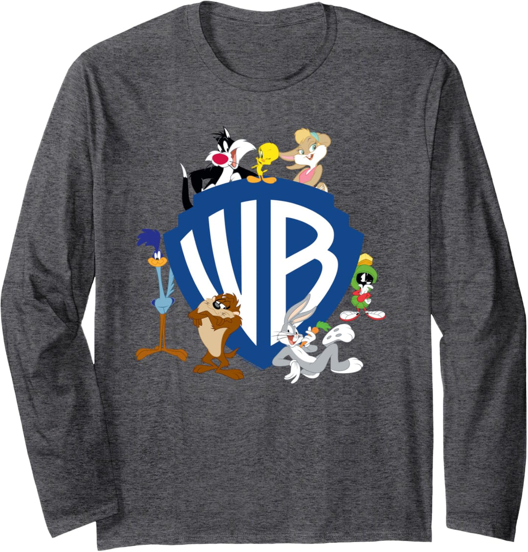 WB 100: Looney Tunes WB Shield Logo With Bugs, Taz, Tweety Langarmshirt