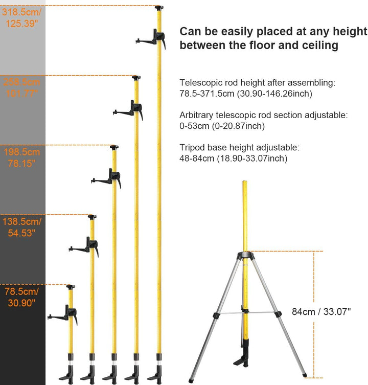 Huepar Laser Teleskopstange 3,7m/12ft für Rotationslaser und Kreuzlinienlaser, Lasermontagestange mi
