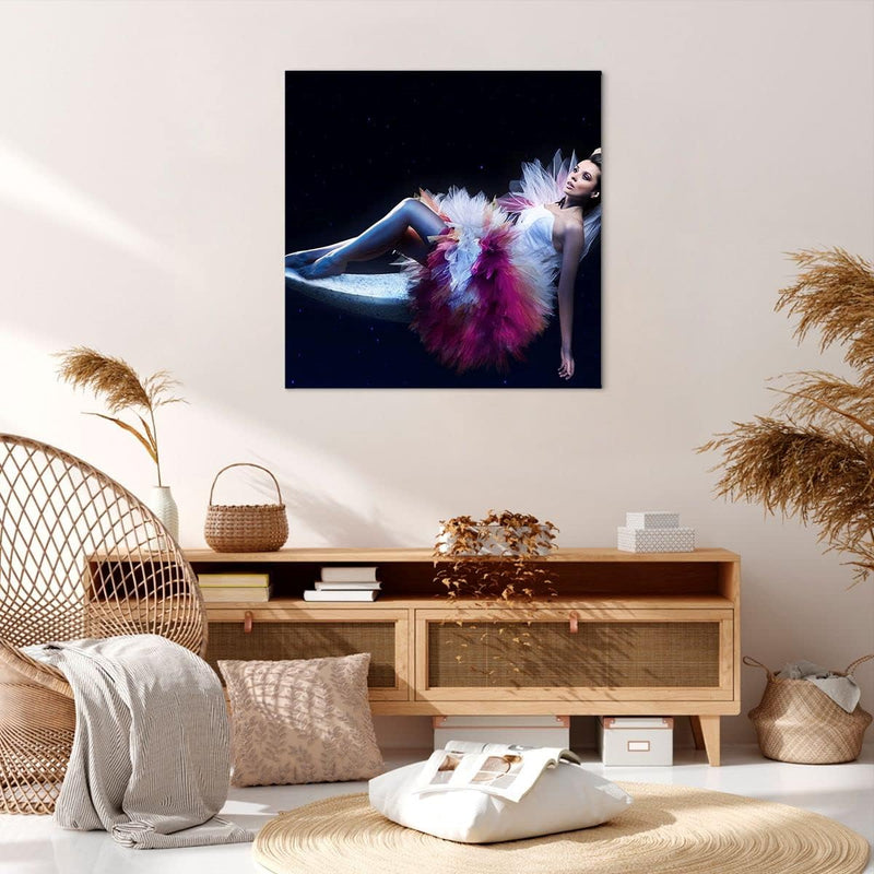 Bilder auf Leinwand 70x70cm Leinwandbild Frau Geheimnis Kleid elegant Gross Wanddeko Bild Schlafzimm