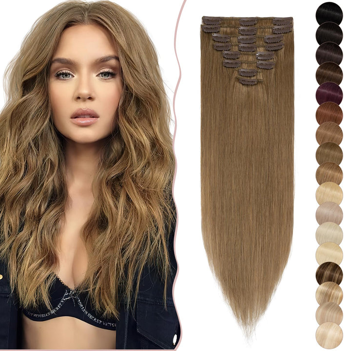SEGO Clip in Haarverlängerung Echthaar Haar Extensions 8 Tressen Haarteil 100% Remy Human Haar dünn