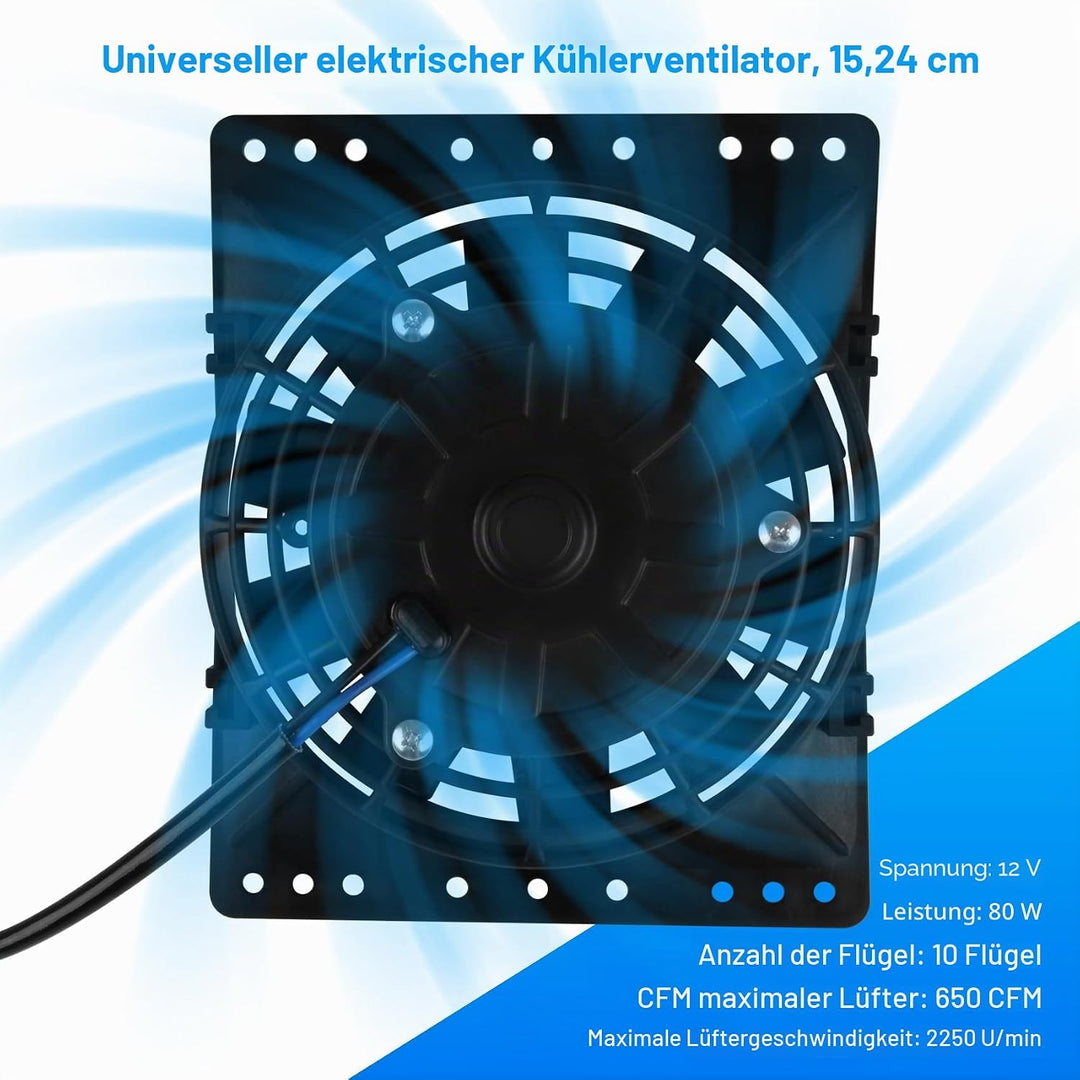 DOCAS 6 Zoll 12V 80W Universal Auto Kühlerlüfter Kühlgebläse, Auto Elektrischer Lüfter Motorlüfter S