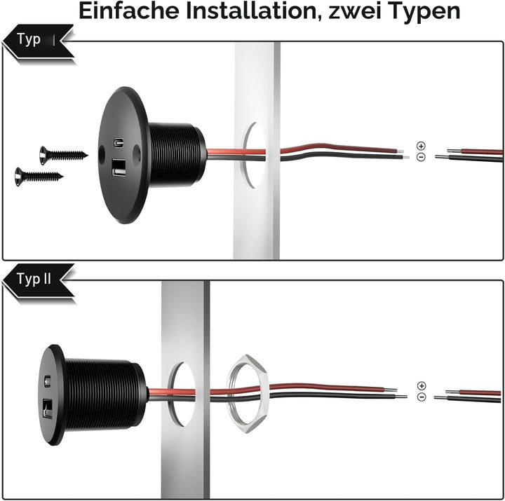 acegoo USB C Steckdose 12V Wohnmobil Ladegerät Vollaluminium, Typ C USB Anschluss PD3.0 QC3.0 KFZ Bu