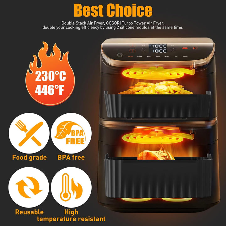 Heissluftfritteuse Zubehör für COSORI Turbo Tower Pro Smart 2 kammern 10,8L(6,5L/4,3L) Double Stack,