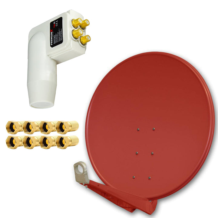 Premium X Deluxe SAT Anlage für 4 Teilnehmer 100cm Satellitenantenne ALU Ziegelrot mit Quad LNB inkl