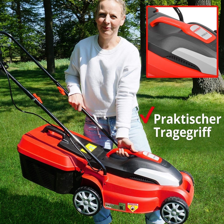 (NEU) HECHT Elektrorasenmäher Mäher mit 1400 Watt Elektro Motor und 34 cm Schnittbreite für schöne g