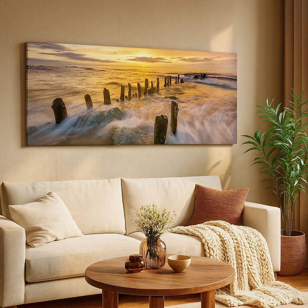 Wandbilder Dekoration Wohnzimmer baltisch meer Mole Landschaft Panorama Bilder auf Leinwand 120x50cm