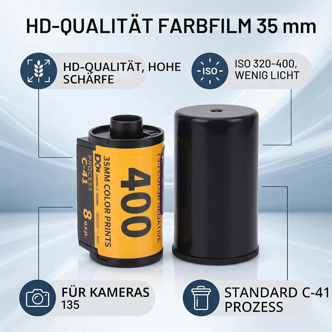 35mm Farbnegativfilm ISO 400, 8 Blatt – Hochauflösender Film mit feiner Körnung für 135 Kameras, ide