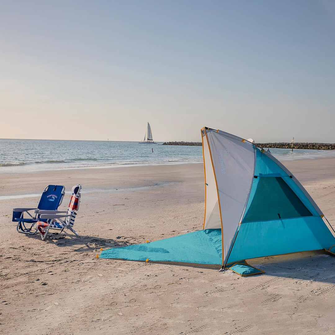 Wolfwise Strandmuschel mit UV-Schutz 50+, 4-5 Personen Strandzelt, Sonnenschutz Windschutz mit erwei
