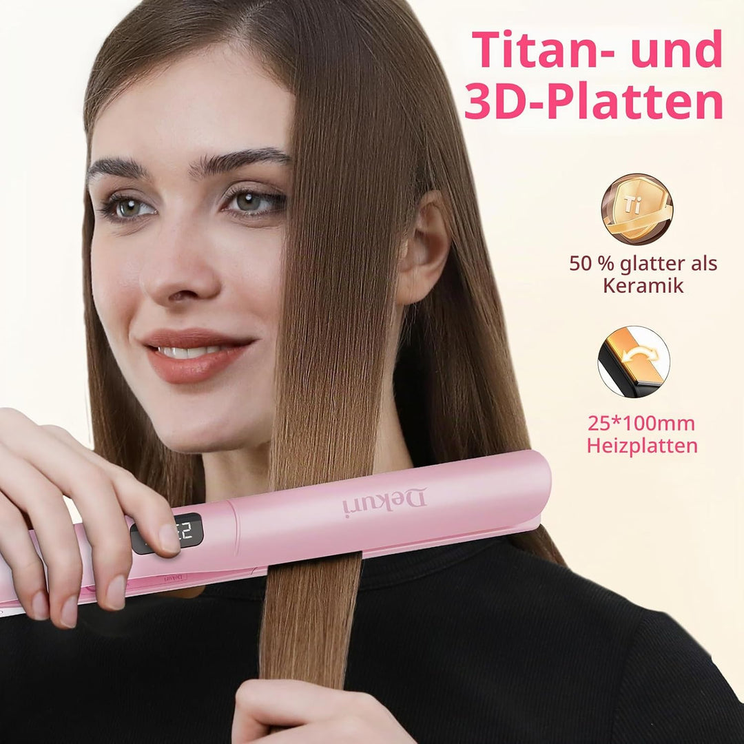 Dekuri 2 in 1 Glätteisen Locken und Glätten, Glatte Titanplatte Haarglätter, 30s Schnellaufheizung,