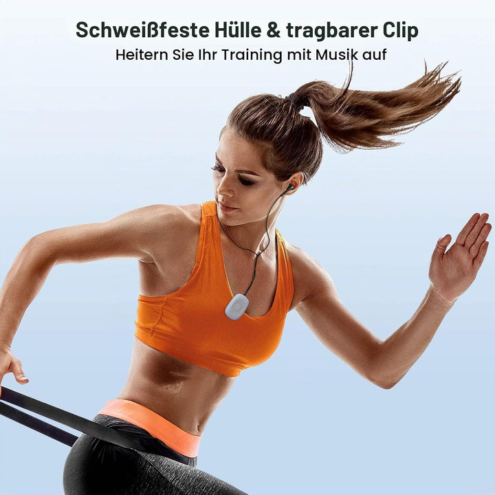 AGPTEK Mini Clip 64GB MP3 Player mit Bügel-Kopfhörer und Silikon Hülle, Leichter Sport Musik Player