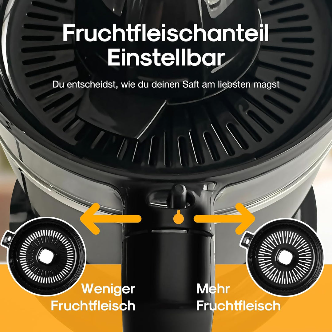 LEBENLANG Saftpresse elektrisch 800ml & Verstellbares Sieb - Orangenpresse, Zitruspresse, Zitronenpr