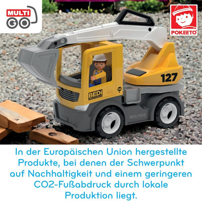 MultiGO Build Sandkasten Spielzeug für Kinder ab 3 Jahre - grosser Bagger mit Fahrer - Sandspielzeug