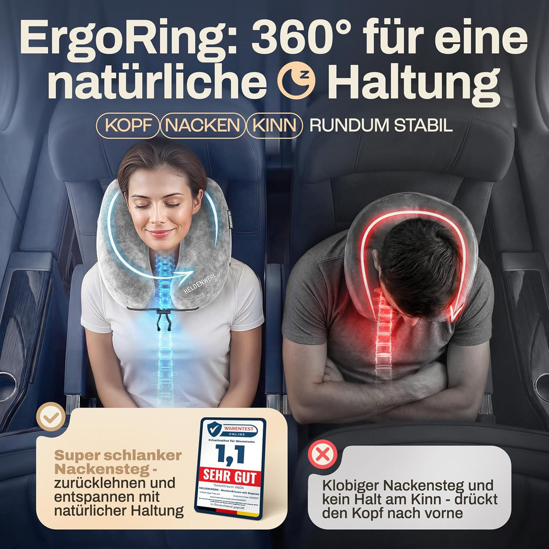 HELDENWERK® Air Nackenkissen Flugzeug Aufblasbar | Reisekissen für 5 Schlafpositionen, schnell aufbl