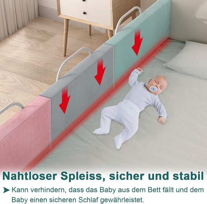 Froadp 60cm Leinen Kindersoftpack Bettgitter, Höhenverstellbar Kinderbettgitter, Rausfallschutz Beis