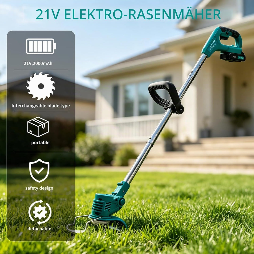 Akku Rasenmäher/Rasentrimmer, kabelloser Rasenmäher mit 2X 3,0Ah Akkus &amp; Ladegerät, Verstellbarer &amp;