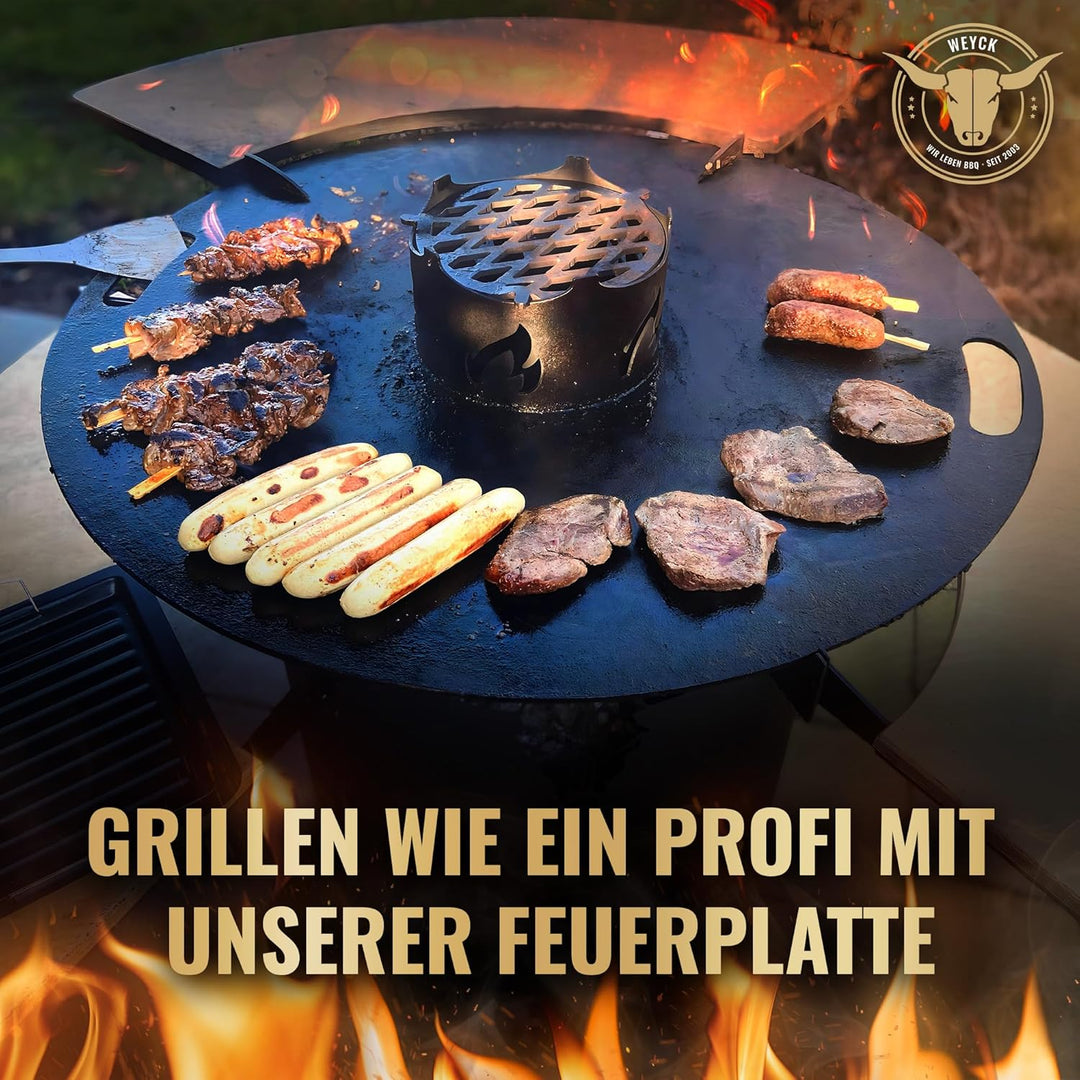 Feuerplatte für Kugelgrill Handgriffe 100 cm,10 mm Stärke #236 – INKL. Grilleinsatz, Grillplatte für