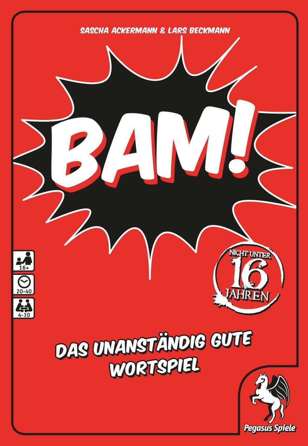 Pegasus Spiele 18300G - BAM! - Das unanständig gute Wortspiel Kartenspiele Single, Kartenspiele Sing