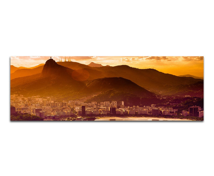 Paul Sinus Art Panoramabild auf Leinwand und Keilrahmen 120x40cm Rio De Janeiro Meer Stadt Berge Däm