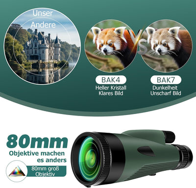 Monokular 60X80 Zoom Monokulare Teleskop Fernrohr Erwachsene mit Smartphone Halterung Stretchable St