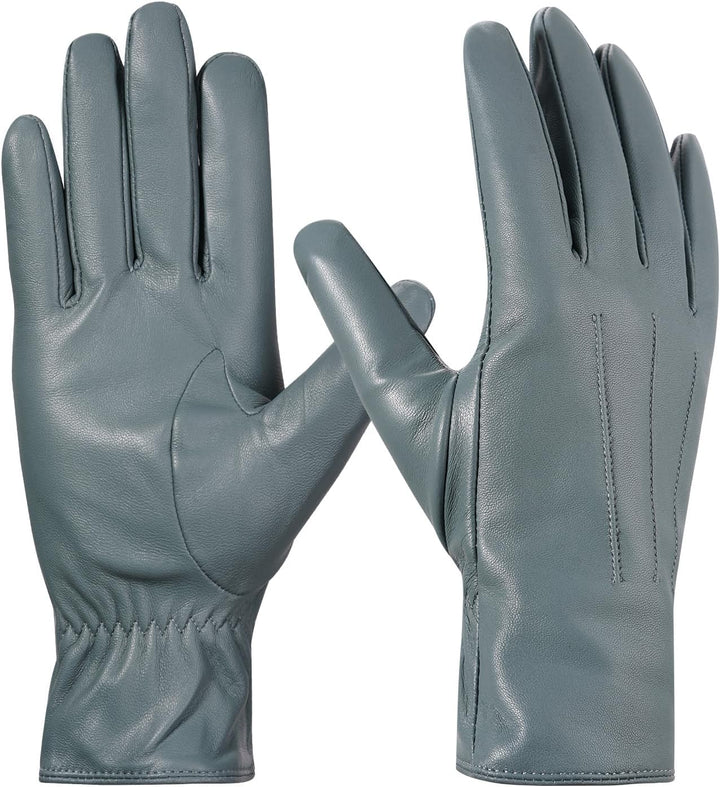 BISON DENIM leder handschuhe damen-Kaschmirverkleidung, Touchscreen und Winterhandschuhe Blau XXL, B