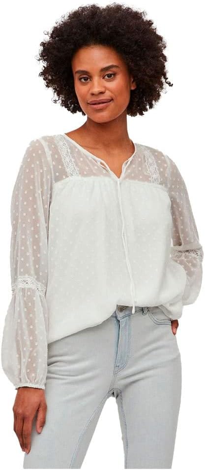 Vila Damen Viedee L/S Top/Su-Noos Bluse 36 Snow White, 36 Snow White