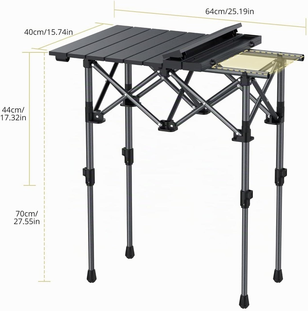 Anbte Campingtisch Aluminium 64x40cm Aufrollbare Tischplatte 2 Verstellbar Höhen 44/70cm Klapptisch