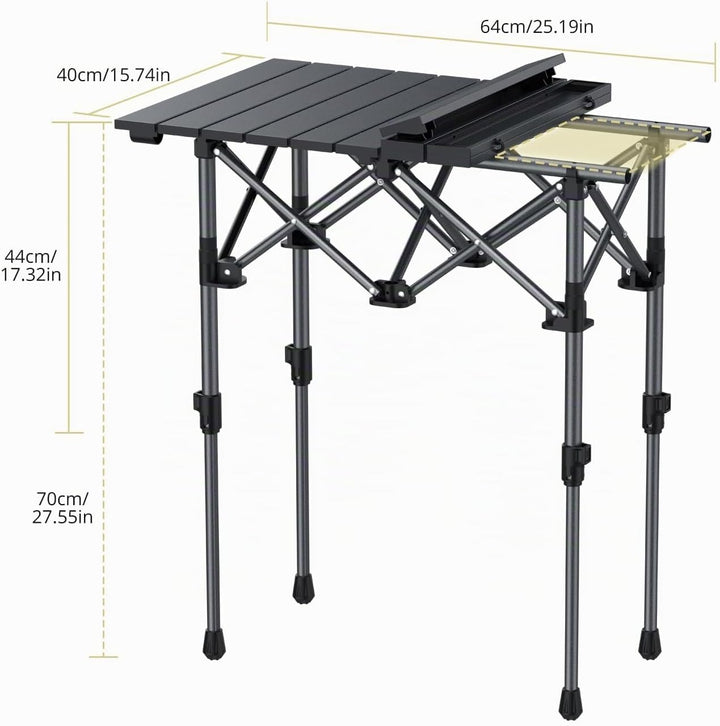Anbte Campingtisch Aluminium 64x40cm Aufrollbare Tischplatte 2 Verstellbar Höhen 44/70cm Klapptisch