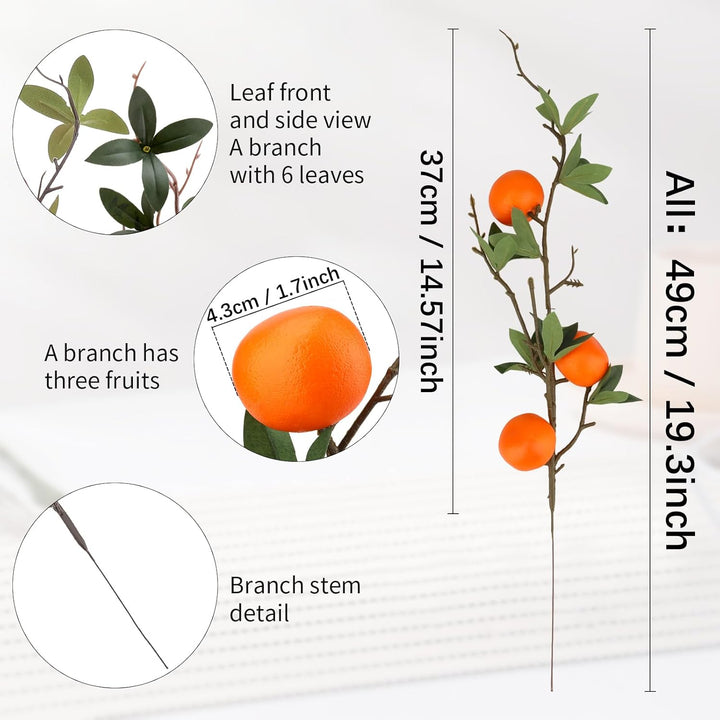 Woration 4Stück Künstliche Apfelsine Zweigstellen Simulationen Mandarine Baum Pflanze Vorbau Frucht