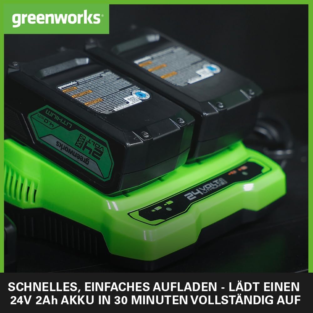 Greenworks 24V 4A Doppellader Akku Ladegerät - 24V Ladegerät für Garten- und Elektrowerkzeuge, lädt