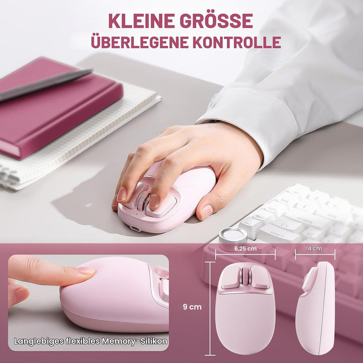 YUNZII C1 Silikon-Funkmaus,Tri-Mode 2,4 GHz/USB-C/Bluetooth Maus, 4800 DPI Optisches Abtastung, 6 Ve