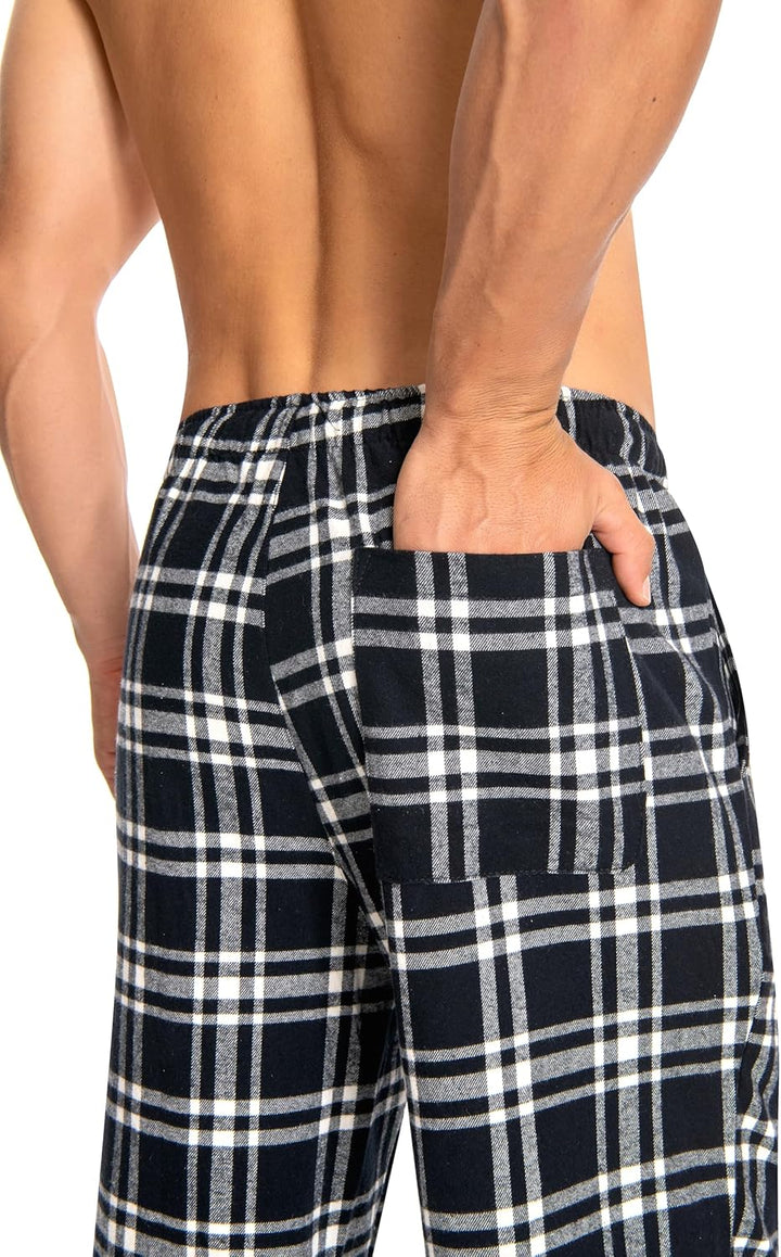 Cyathea Schlafanzughose Herren 100% Baumwolle Flannel Pyjamahose Kariert Loungehose mit Taschen Nach