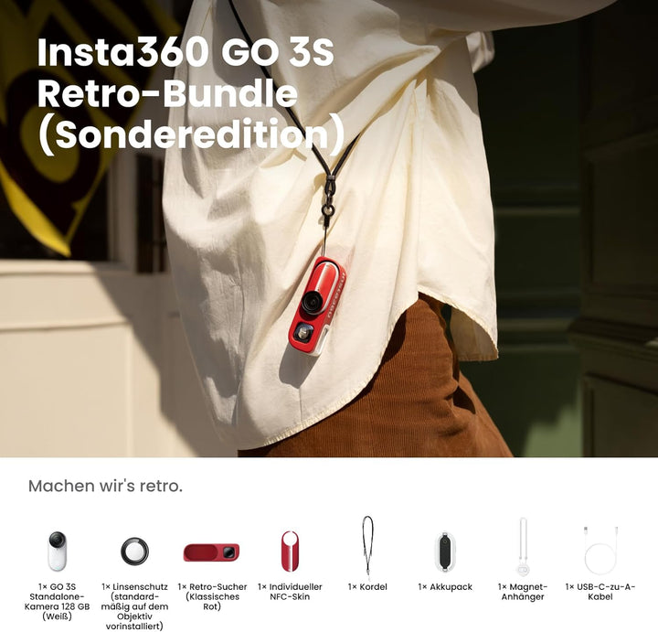Insta360 GO 3S Retro-Bundle Sonderedition 64 GB Rot–Kleine 4K Vlogging-Kamera, Freihand-POV-Kamera,