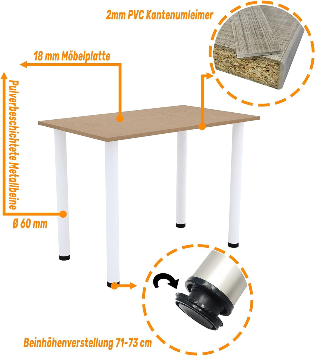 AKKE 60x40 | Esszimmertisch - Esstisch - Tisch mit weissen Beinen - Küchentisch - Bürotisch | Eiche