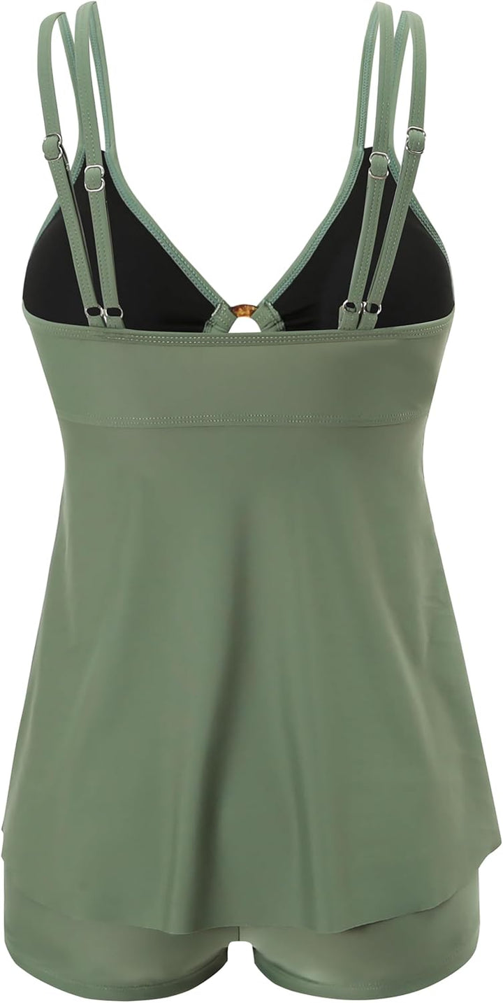 Laorchid high Waist Badekleid mit Badeshorts bauchweg bademode mit Tankini Obenteil Damen Badeanzug