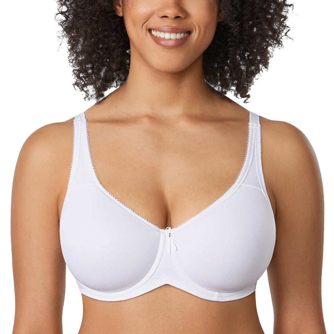 DELIMIRA Damen mit Bügel Nahtlose Vollschalen T-Shirt BH Gepolstert Grosse Grössen 65F Weiss, 65F We