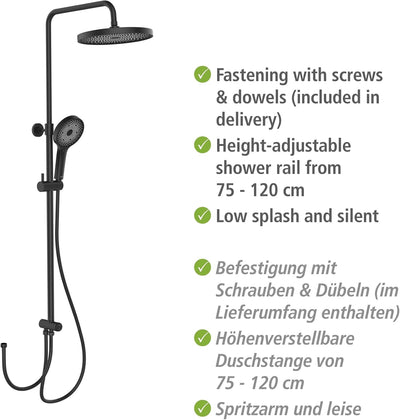 WENKO Duschsystem Softwater, Duschstange aus Edelstahl mit Regenduschkopf, Handbrause, Duschschlauch