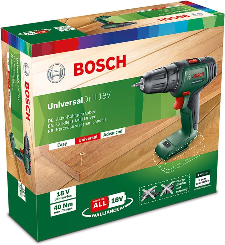Bosch Akkuschrauber UniversalDrill 18V (ohne Akku, 18 Volt System, im Karton)