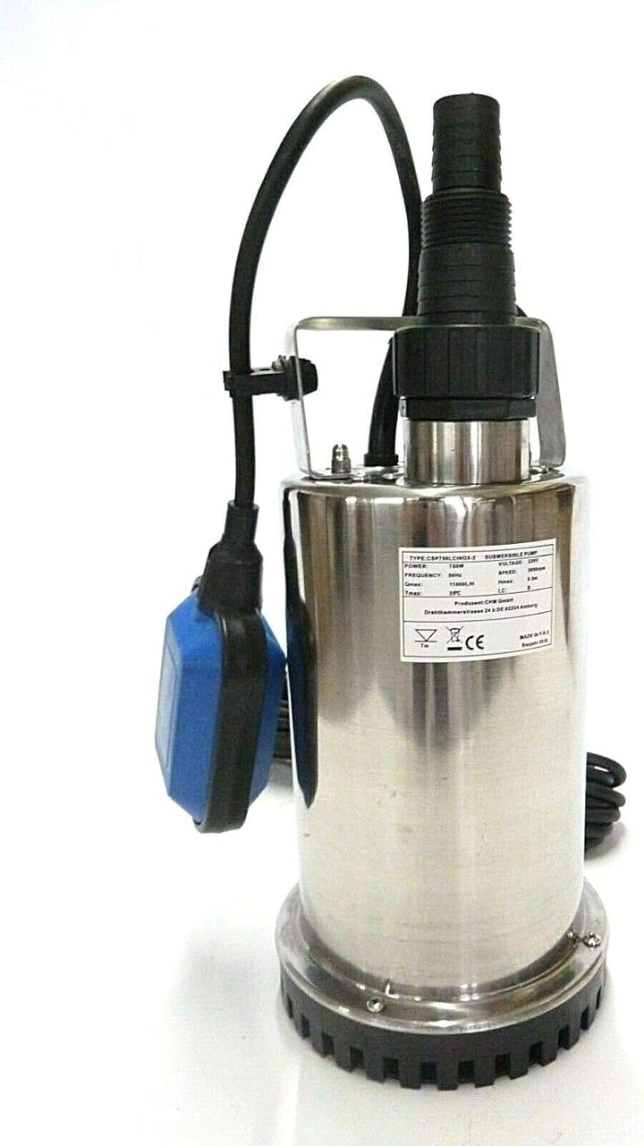 Flachsaugpumpe Edelstahl 750 Watt Kellerpumpe, Tauchpumpe, Poolpumpe