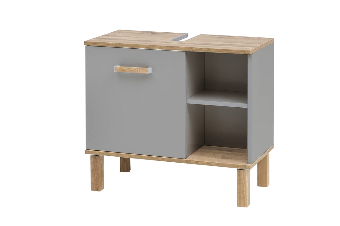 Schildmeyer Padua Waschbeckenunterschrank 148823, Platingrau/Eiche Landhaus Dekor, 65,2 x 35,0 x 60,
