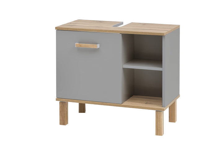 Schildmeyer Padua Waschbeckenunterschrank 148823, Platingrau/Eiche Landhaus Dekor, 65,2 x 35,0 x 60,
