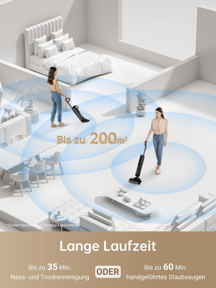 dreame M12 Smart Nass-Trocken-Staubsauger, Kabelloser All in One Nass Trockensauger Kabellos Harthol