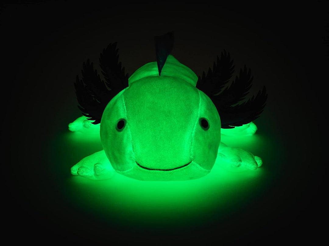 Original Uni-Toys - Axolotl (hellblau) - Leuchtet im Dunkeln (fluoreszierender Plüsch) - 32 cm (Läng
