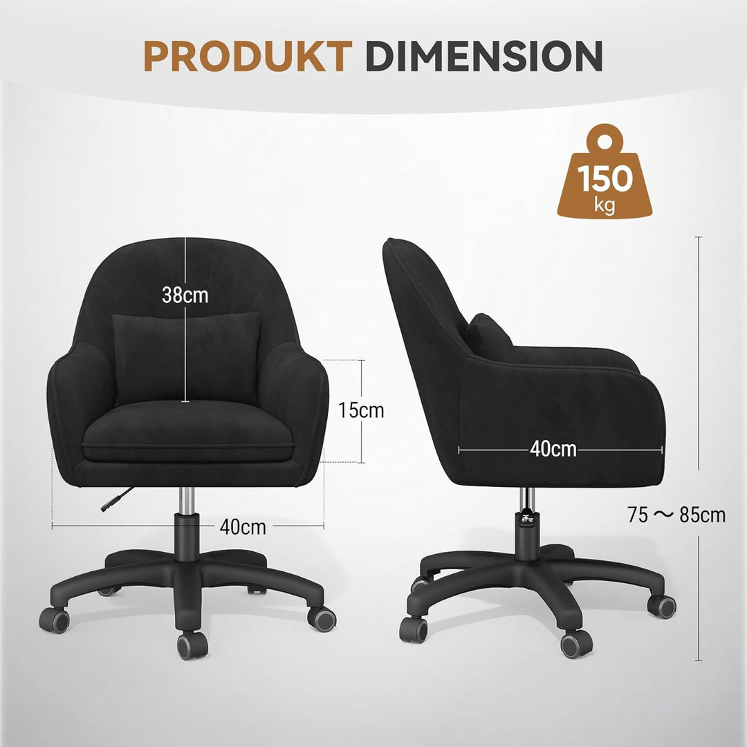 Homeoffice Stuhl, SamtStuhl mit Kopfkissen, 360° drehbar Höhenverstellbar Bürostuhl ergonomisch, Sch