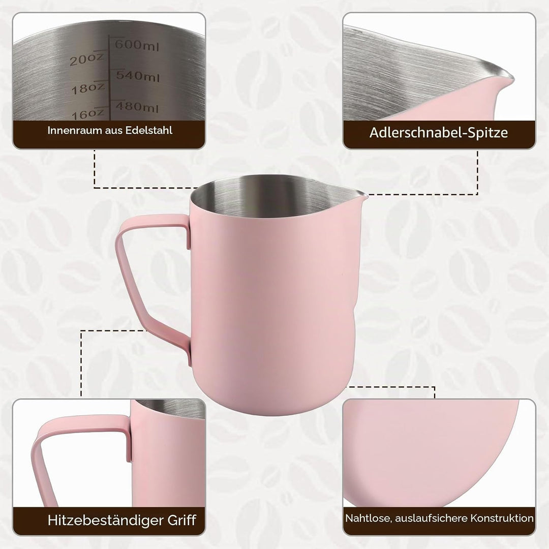 Milchkännchen Edelstahl 480ml, Milchaufschäumkrug Espresso Dampfkrug, Milchaufschäumbecher Milch Pit
