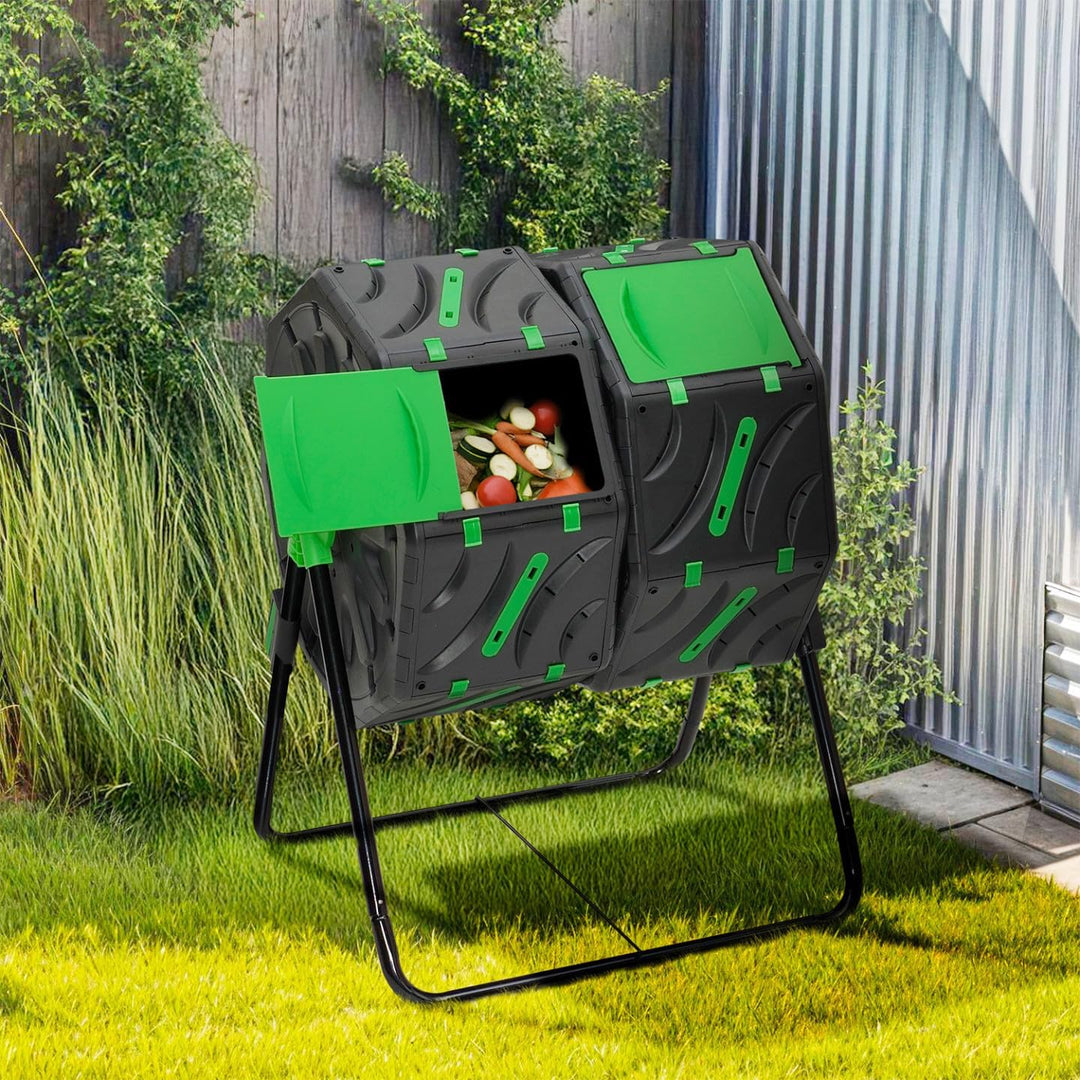 IDMarket - Rotierender Doppelbehälter Kompostbehälter 140L