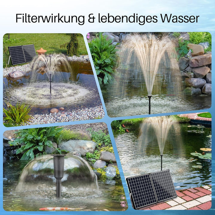 Biling 50W Teichfilter Solar Teichpumpe mit Filter 2100 L/H Solar Filterpumpe Teich mit 3 Düsen und