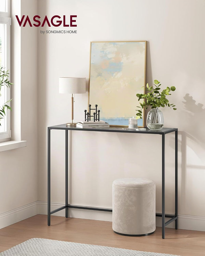 VASAGLE Konsolentisch, Beistelltisch, Oberfläche aus Hartglas, moderner Sofatisch, einfacher Aufbau,