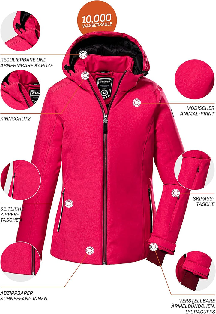 Killtec Damen Ksw 111 Wmn Ski Jckt Skijacke/Funktionsjacke mit abzippbarer Kapuze und Schneefang, Ro