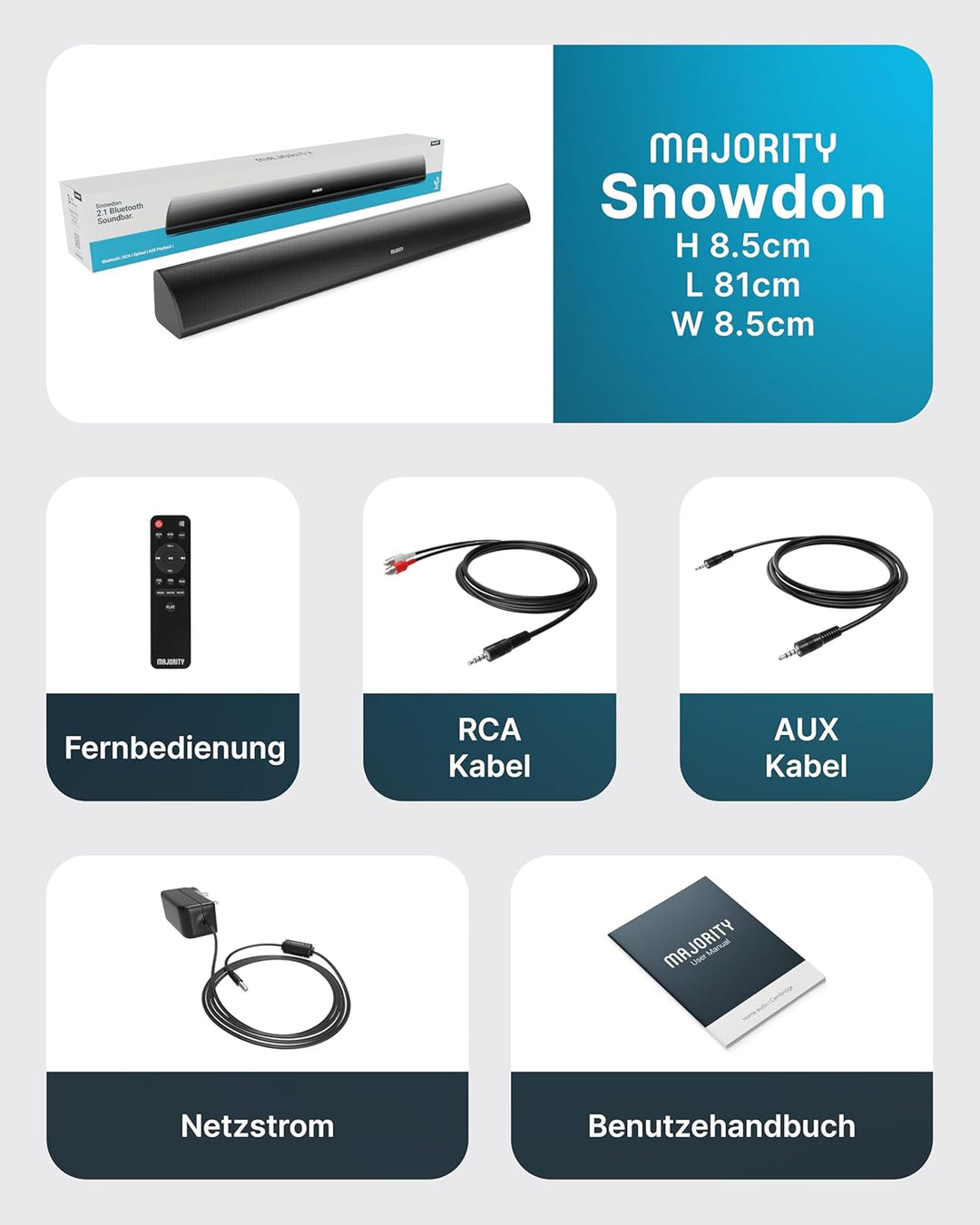 SineAudio Kabelgebundene und drahtlose 60W Bluetooth 5.0-TV-Stereolautsprecher Soundbar 32-Zoll-Heim